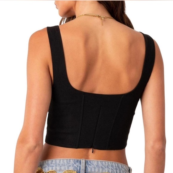 Edikted Genevive Tie Strap Corset Crop Top Size Small Whimsigoth Going Out Black - Picture 2 of 8